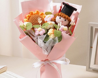 Crocheted Graduation Bouquet with Doll,Class of 2026 Keepsake,Graduation Bouquet,Handmade Flower Gift, College Grad Bouquet,Graduation Gift