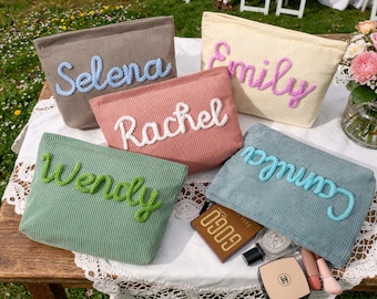Custom Corduroy Makeup Bag,Personalized Cosmetic Bag With Name,Travel Toiletry Bag For Woman, Bridesmaid Gift Bag, Birthday Gift For Her