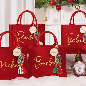Personalized Christmas Gift Bag, Holiday Gift Bags with Name, Christmas Burlap Bag,Christmas Party Bag, Holiday Gift Bag, Christmas Gifts image 3