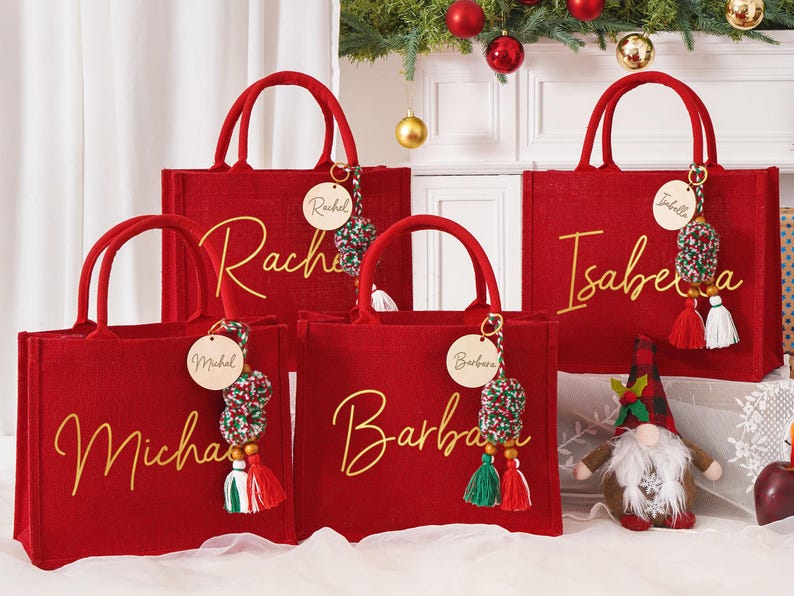 Personalized Christmas Gift Bag, Holiday Gift Bags with Name, Christmas Burlap Bag,Christmas Party Bag, Holiday Gift Bag, Christmas Gifts image 3