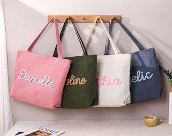 Custom Corduroy Tote Bag, Personalized name Tote Bag, Everyday Essential & Weekender, Shoulder bag, Bridesmaid Gifts bag, Gift for her