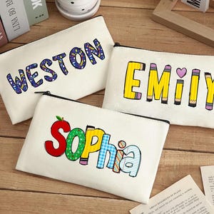 Personalized Canvas Pencil Pouch, Custom Name Zipper Case, Kids Back to  School Gifts