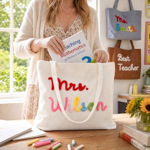 Personalized Corduroy Teacher Tote Bag, Teacher Appreciation Gift, Thank You Teacher Gift