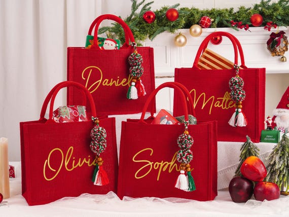 Personalized Christmas Gift Bag, Holiday Gift Bags with Name, Christmas Burlap Bag,Christmas Party Bag, Holiday Gift Bag, Christmas Gifts