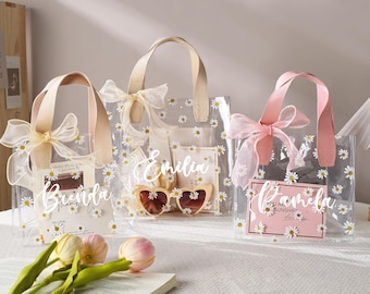 Personalized Flower Girl Handbag, Daisy Flower Transparent Gift Bag, Flower girl gifts
