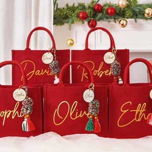 Personalized Christmas Gift Bag, Holiday Gift Bags with Name, Christmas Burlap Bag,Christmas Party Bag, Holiday Gift Bag, Christmas Gifts image 4