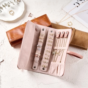 Custom Leather Jewelry Organizer, Travel Jewelry Case, Bridesmaid Gift Idea, Birthday Jewelry Roll Present, Anniversary Gift, Bride Gift
