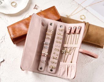 Custom Leather Jewelry Organizer, Travel Jewelry Case, Bridesmaid Gift Idea, Birthday Jewelry Roll Present, Anniversary Gift, Bride Gift