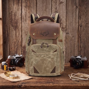 Mochila vintage de lona encerada, 2 en 1 para cámara y uso diario con divisores extraíbles, mochila personalizada para portátil para fotógrafos, bolsa de viaje