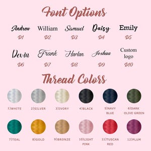 Pode incluir: Um fundo rosa exibe op&ccedil;&otilde;es de fonte com nomes como Andrew e Daisy, e cores de linha, incluindo branco, preto e dourado. O texto diz "Op&ccedil;&otilde;es de fonte" e "Cores de linha".