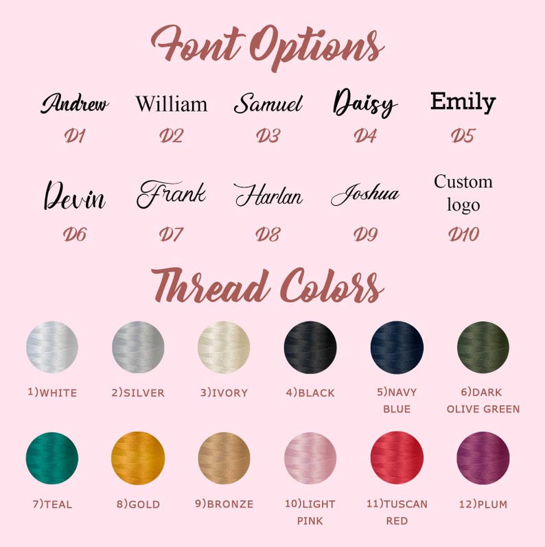 Pode incluir: Um fundo rosa exibe op&ccedil;&otilde;es de fonte com nomes como Andrew e Daisy, e cores de linha, incluindo branco, preto e dourado. O texto diz "Op&ccedil;&otilde;es de fonte" e "Cores de linha".