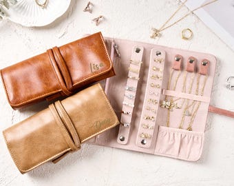 Personalised Leather Jewellery Roll, Travel Jewelry Roll, Bridesmaid Proposal, Birthday Gift, Gift for Her, Valentine’s Day Gift, Bride Gift