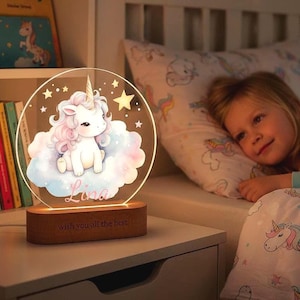 Personalized Unicorn on Cloud LED Night Light,Custom Acrylic 7 color Lamp With Engraving on Base Kids’ Room Decor, Ideal Gift For Baby