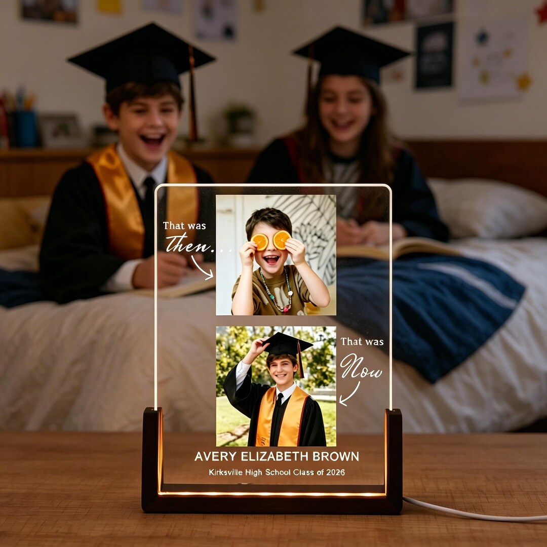 Graduation Led Then and Now Graduation LED Acrylic Light, Custom Photo High School ...