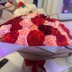 50 count red and pink eternal rose bouquet with teddy bear! (customizable color& add-ons)