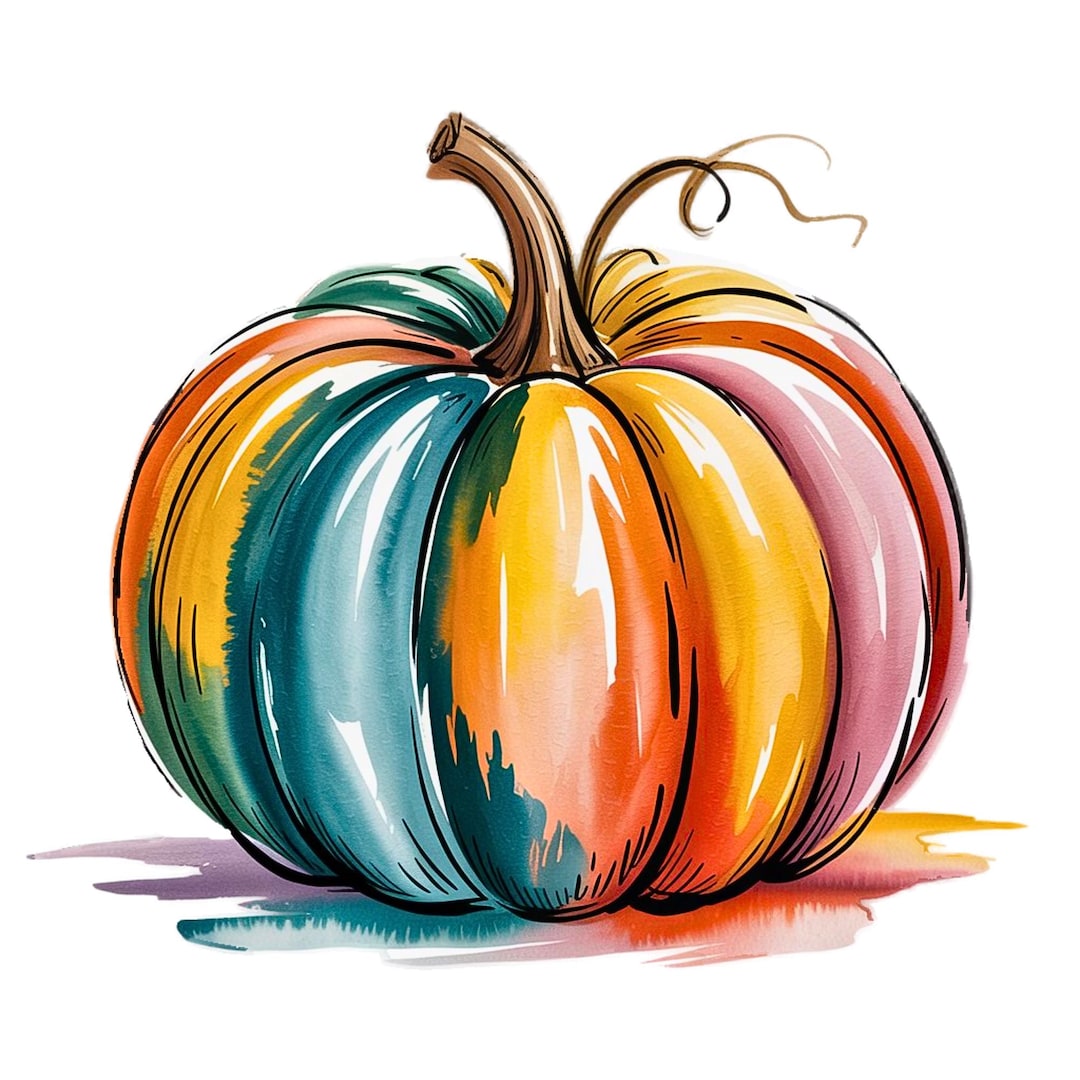 12 Multicolor Watercolor Pumpkin Clipart Bundle | Fall & Autumn PNG Set ...