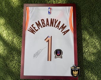 Camiseta blanca de los San Antonio Spurs #1 autografiada por Wembanyama - Recién llegada - Con o sin marco, certificada por Beckett, código QR (Leer descripción)