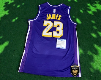 Autographed L. James #23 Los Angeles Purple Edition Jersey- Framed / Unframed, Beckett Certified