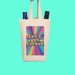 Lets Get Corked Wine Tote, Retro Double Wine Carrier, Neon Canvas Wine Bag, Wine Tote, Camping Wine Bag, Eco-Friendly Wine Bag