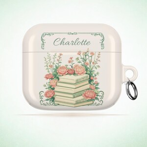 Personalized Vintage Floral AirPods Case, Cottagecore Floral Books Stack Design, Vintage Book Aesthetic, Custom AirPods Case