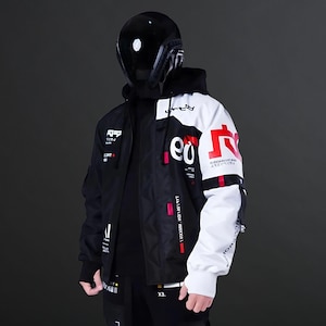 White Techwear Jacket Cybernetic Series Jacket  Cyberpunk jacket Cyber street Jacket Varsity, Men Women Cosplay Jacket Ship DHL Express