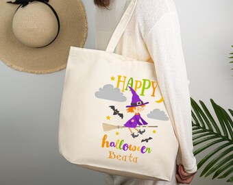 Aangepaste naam draagtas, Halloween-draagtas voor kind, gepersonaliseerde draagtas Halloween, canvas draagtas, Halloween-draagtas voor cadeau, snoepzakken Halloween
