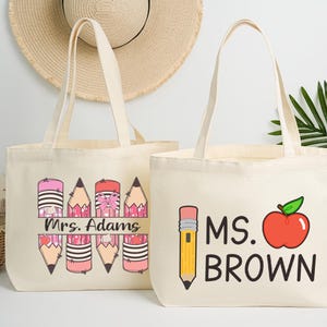Personalized Teacher Tote Canvas Bag, Teacher Appreciation Bag,Custom Teacher Name Bag,School Leaving Gift for Teacher,Leaving School Gift