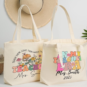 Custom Teacher Name Bag,School Leaving Gift for Teacher,Personalized Teacher Tote Canvas Bag, Teacher Appreciation Bag,Leaving School Gift