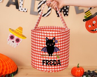 Cesta de Halloween personalizada para niños, bolsa de dulces de Halloween, cubo de dulces de Halloween personalizado para niños, cesta de calabaza con fantasma, regalo de Halloween, regalo para niños