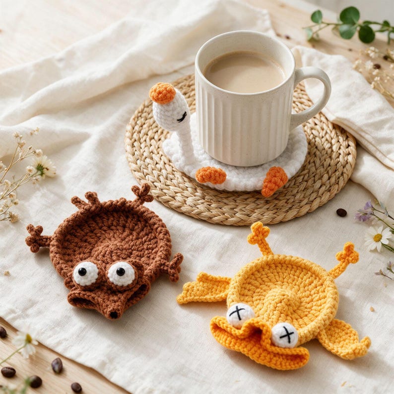 Handmade Animal Coaster, Cute Crochet Coaster, Funny Knit Drink Coaster