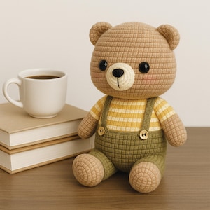 Crochet Teddy Bear Pattern – Amigurumi Plush Toy in Overalls PDF Pattern