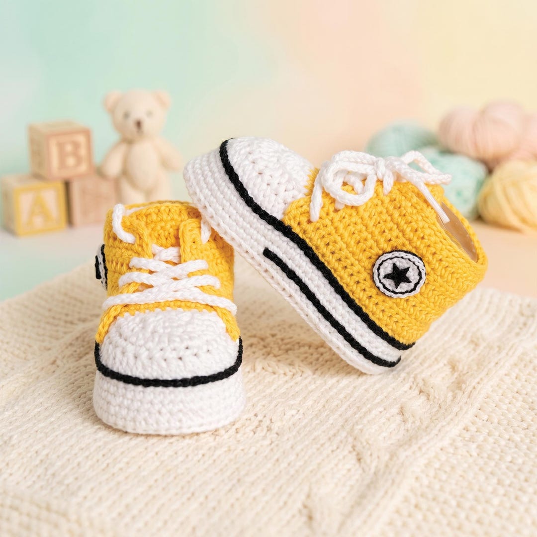 Baby Sneakers Crochet Pattern PDF, High Top Baby Booties, Newborn Shoes ...