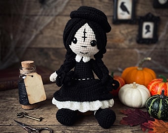 Modèle de poupée gothique amigurumi au crochet – Modèle PDF de poupée d'Halloween effrayante