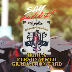 Cartão de formatura de madeira 3D personalizado com foto, nome e ímã de acrílico para faculdade – presente de lembrança personalizado cortado a laser por Cray-Z Day Creations