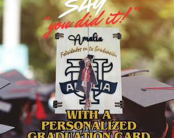 custom 3d wooden graduation card with photo, name and acrylic college magnet – laser cut personalized keepsake gift by cray-z day creations