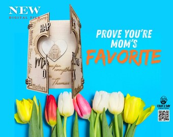 Mothers day laser Card SVG – photo heart insert gift – digital cut file svg dxf xcs pdf – mom birthday or mother’s day gift idea personal