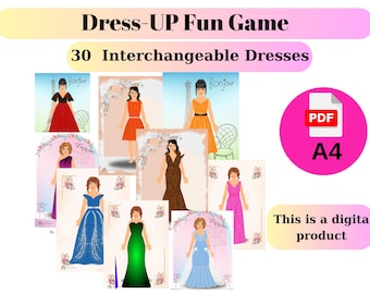 Dress UP Doll Activity Set -30 Interchangeable Dresses,Printable Fashion Activity for Girls,Fasion Design Activity,Montessori Materials