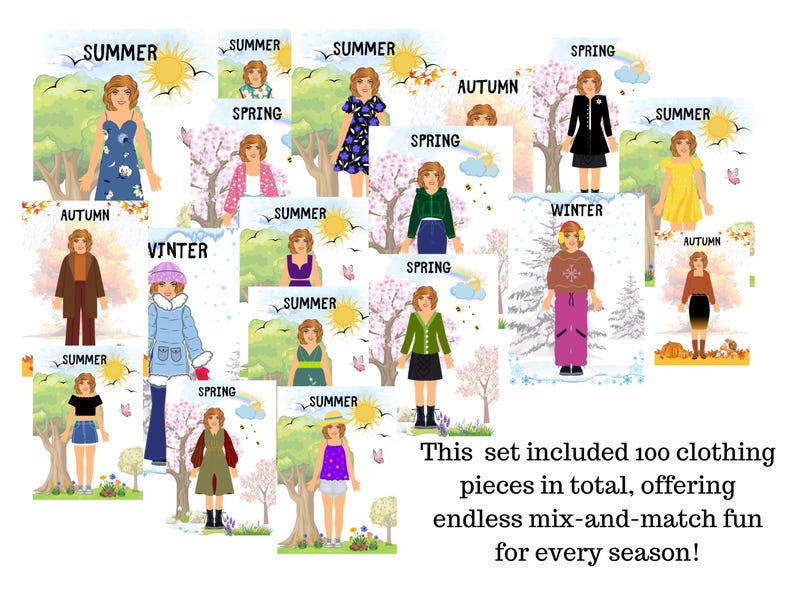 Dress up Paper Doll Printable- All Seasons Dress up Game for Kids ...
