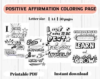 50 pozytywnych afirmacji do wydrukowania dla dzieci do pokolorowania, inspirujące afirmacje i zabawne wzory, kolorowanka z afirmacjami do wydrukowania