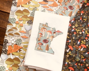 Champiñones y hongos - Juego de 3 toallas de saco de harina