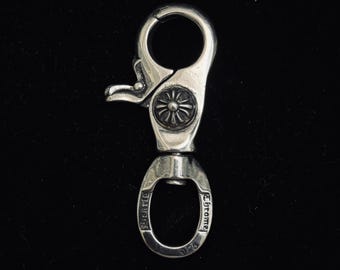 Ch gothic style y2k punk aged keychain, carabiner clip chrome, 925 silver for men and women minimalist vintage