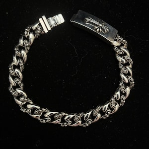 Ch gothic style y2k punk Cross Cuban Chain Bracelet chrome .925 silver 8 in/8.5 in for men and women minimalist vintage