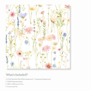 Watercolor Wildflower Seamless Pattern, Meadow Flowers Digital Paper, Soft Floral Repeat, Spring Cottagecore Pattern, Pastel Floral PNG image 8