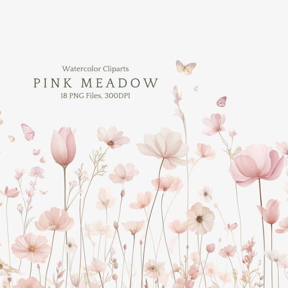 Watercolor Floral Borders Frames Png, Pink Wildflowers Clipart, Pink Wildflowers Bouquets, Baby girl shower, Bridal Shower, Invitation Card