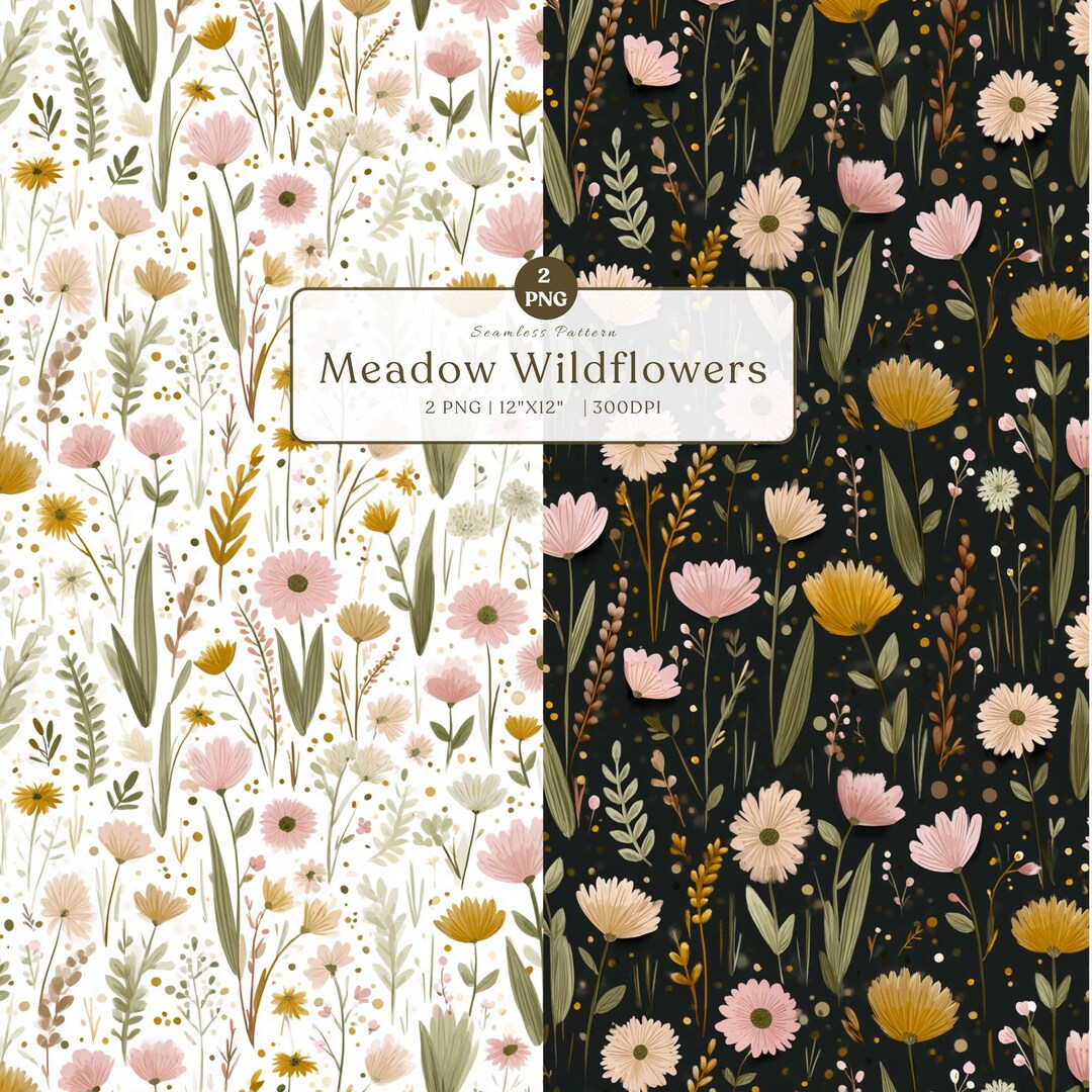 Wildflower Seamless Pattern Set, Cottage Garden Floral Pattern, Boho ...