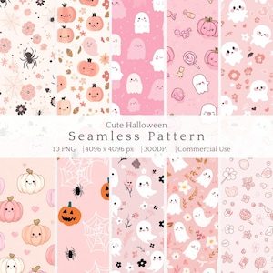 Süßes Halloween Musterdesign, Girly Pink Halloween, Kokett Geist, Gruselige Saison, süße Kürbisse, Pastell Halloween, Digitales Papier