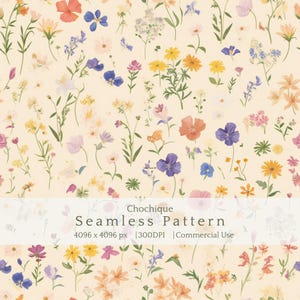 Watercolor Wild Flowers Seamless Patterns - Watercolor Flowers - Digital Print - Floral Seamless Patterns-Summer Clipart- Vintage Print