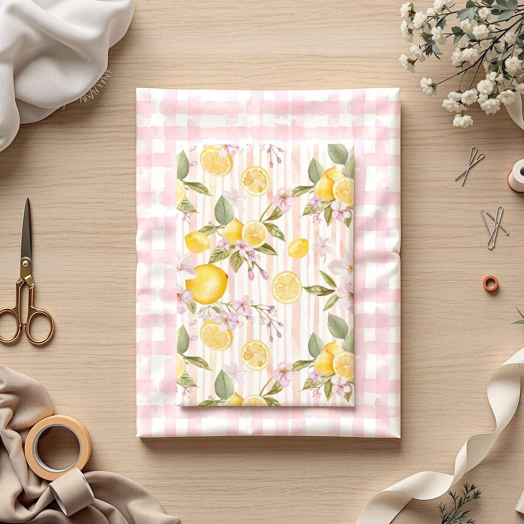 Blush Lemon Garden Seamless Pattern Bundle, Pink Gingham & Lemon Floral ...