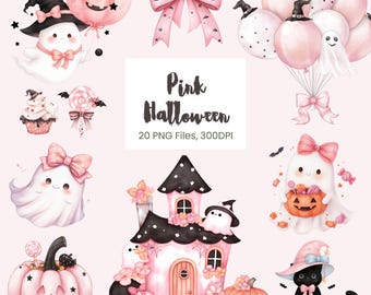 Cute Halloween Clipart, Pink Pastel Goth Png, Spooky Season, Pastel Halloween Clipart, Girly Halloween Png, Ghost, Pumpkin, Cat, Bows, Candy