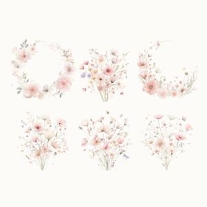 Aquarell-Blumenrahmen (PNG), Cliparts mit rosa Wildblumen, Sträuße mit rosa Wildblumen, Babyparty für Mädchen, Brautparty, Einladungskarte Bild 5